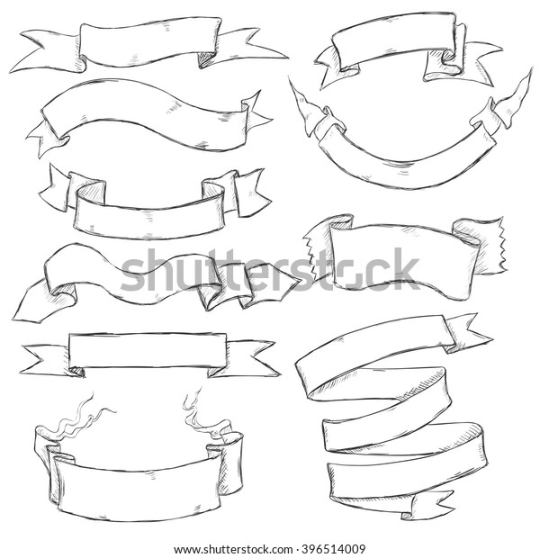 Vector Set Sketch Ribbons Stock Vector (Royalty Free) 396514009