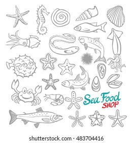 Vector Set of Sketch Sea Food art