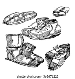 Vector Set of Sketch Shoes