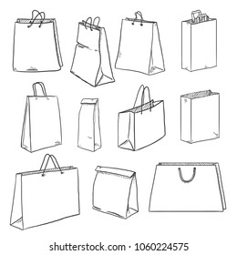 Vector Set of Sketch Shopping Bag Illustrations