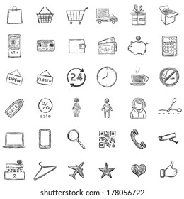 Vector Set Of Sketch Shopping Icons