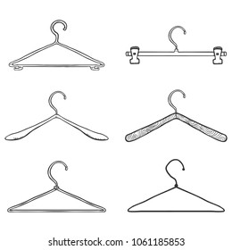 Vector Set of Sketch Shoulder Hangers for Clothing. Wardrobe Equipment