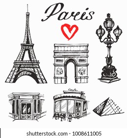 Vector set with sketch sights of paris