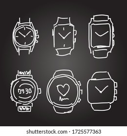 Vector Set of Sketch Smart Watch 