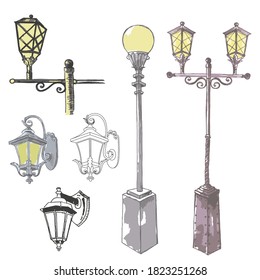 Conjunto de vectores de las luces y fijaciones de la calle de esbozo