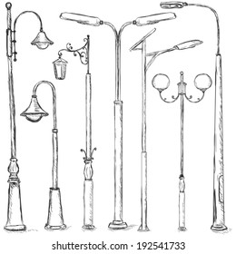 Vector Set of Sketch Street Lights