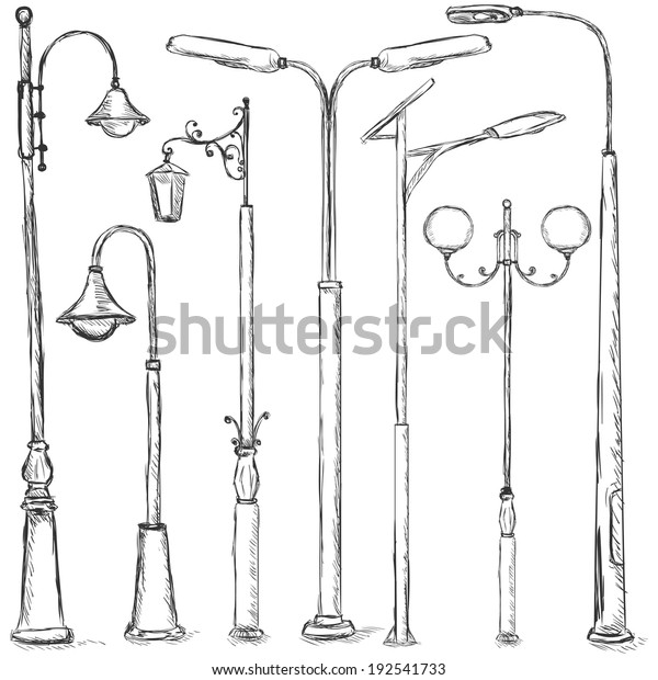 Vector Set Sketch Street Lights Stock Vector (Royalty Free) 192541733