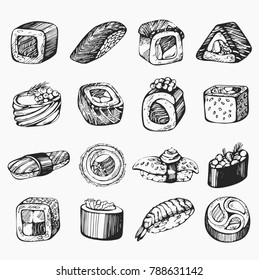 Vector Set Sketch Sushi Illustration Stock Vector (Royalty Free ...