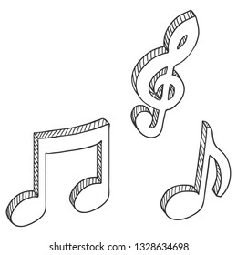 Vector Set of Sketch Symbols Musical Notes. Melody Icons.