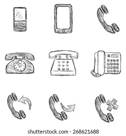 Vector Set of Sketch Telephone Icons