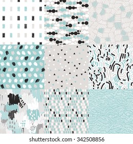 vector set with sketch texture, seamless patterns