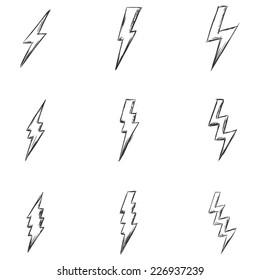 Vector Set of Sketch Thunder Lighting Icons.