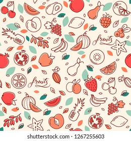 Vector set of sketch of various fruits isolated on a light background. Good background for textiles and print.