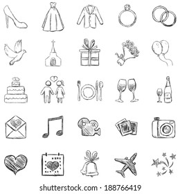 Vector Set of Sketch Weddings Icons