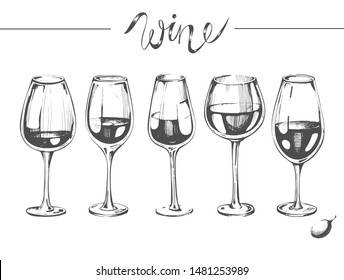 Vector set with sketch wine glasses