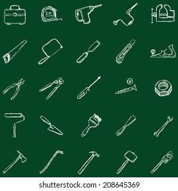 Vector Set of Sketch Work Tools Icons. Chalk on a Blackboard.