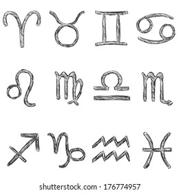 vector set of sketch zodiac signs