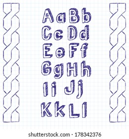 Vector set of sketchbook letters, handmade pen sketch