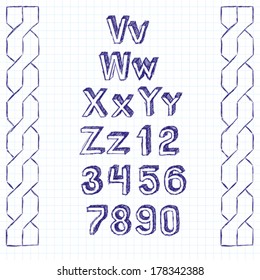 Vector set of sketchbook letters, handmade pen sketch