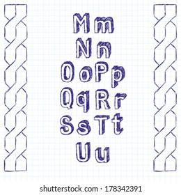 Conjunto de vectores de letras del libro de esbozo, boceto de lápiz hecho a mano