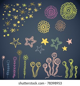 Vector set of sketched alien flowers