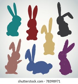 Vector set of sketched bunnies