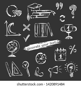 Vector set of sketched elements for decorating text, photo.