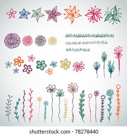 Vector set of sketched garden flowers