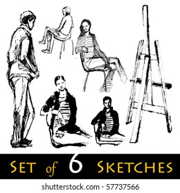 vector set of sketches for drawing people | eps8