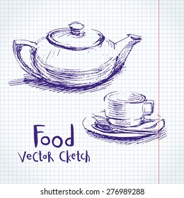 Vector set of sketches of food and dishes.