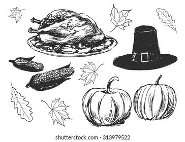 vector set of sketches on the thanksgiving day