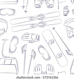 Vector set of Ski and Snowboard equipment pattern
