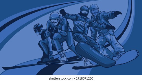 Vector set of skiers. People skiing design elements illustration