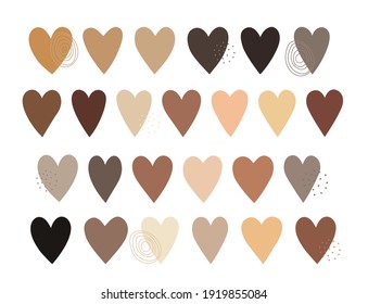 Vector Set. Skin-tone Brown Hearts Cliparts