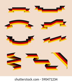 Vector set of skrolled isolated ribbons or banners in colors of German flag.