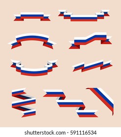 Vector set of skrolled isolated ribbons or banners in colors of Russian flag.