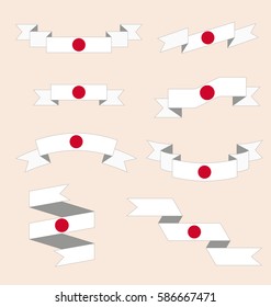 Vector set of skrolled ribbons or banners with Japan flag.