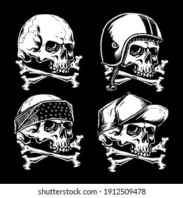 vector set of skull and gangster biker stuffs illustration