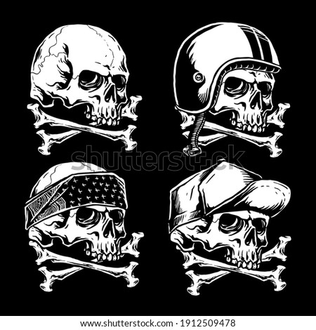 vector set of skull and gangster biker stuffs illustration