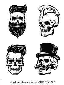 vector set skull illustration on white background
