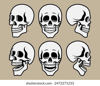 Vector set of skulls. For t-shirts, stickers and other similar products.