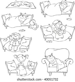 Vector set of sleepy kids