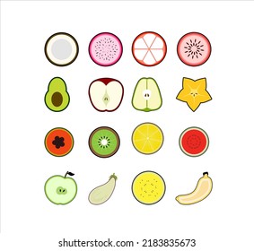 Vector Set of Slice Fruit Illustrations Isolated on White Background