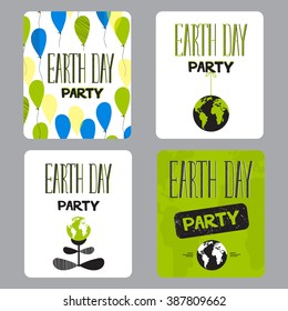 Vector set of small card templates. Suitable for Earth Day and Earth hour holidays. For greeting cards, brochures, tags and labels, souvenirs, invitations, calendars and party designs. 