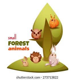 Vector set of small forest cute animals.