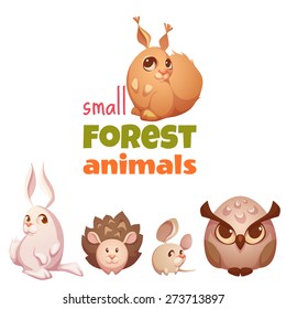 Vector set of small forest cute animals.