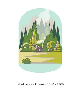 Vector set of small landscapes in the trendy linear style