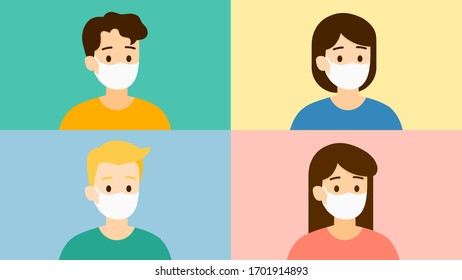 Vector set of smart men and beautiful women with mask protect them from COVID-19, illustration