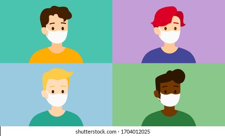 Vector set of smart men with mask protect them from COVID-19, illustration