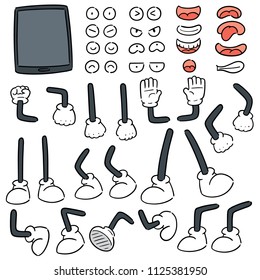 vector set of smart phone, cartoon arm,  leg, mouth and eyes